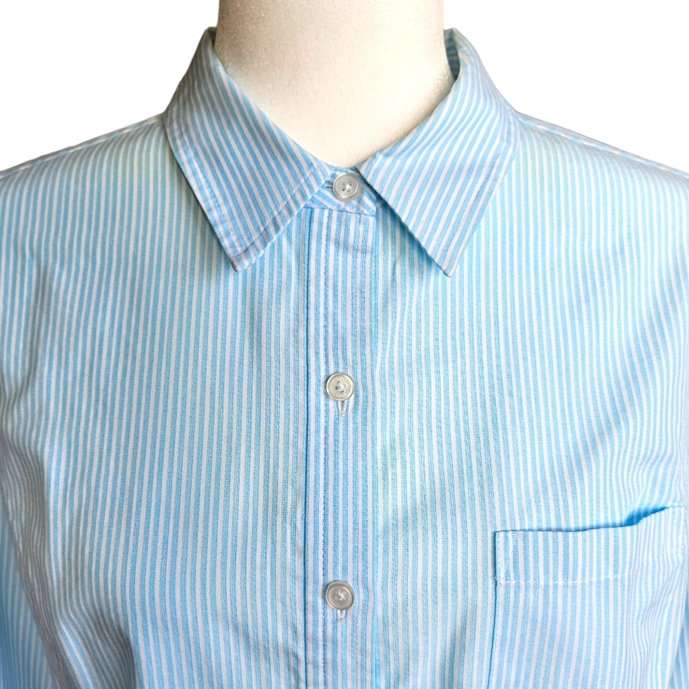 Jones New York blue and white striped button-down shirt long sleeve size L